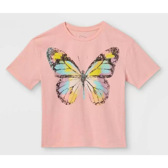 Art Class‎ Oversized Butterfly Short Sleeve T-Shirt Pink L 10/12 Pastel Relaxed - Picture 3 of 7